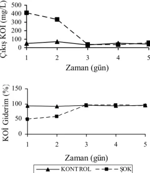 Figure 3.  Effluent COD and COD removal  efficiencies in salt (NaCl) shock loading. 