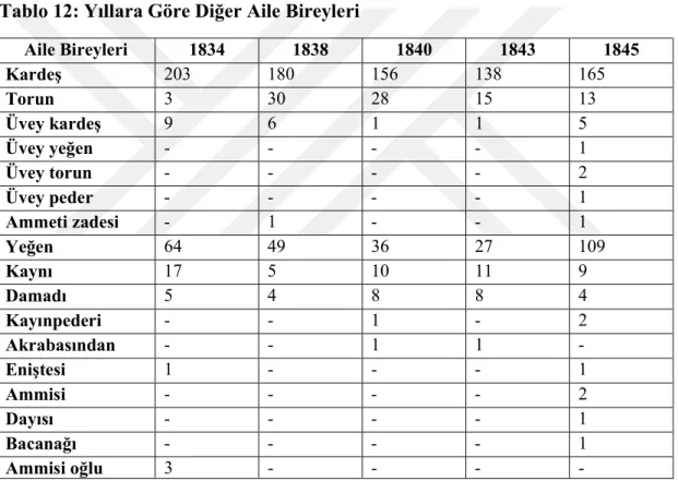 Tablo 12: Yıllara Göre Diğer Aile Bireyleri 