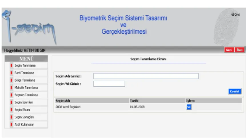 Şekil 4. Seçim tanımlama ekranı 