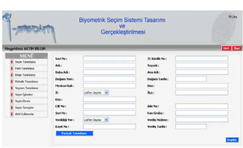 Şekil 9. Seçmen tanımlama giriş penceresi 