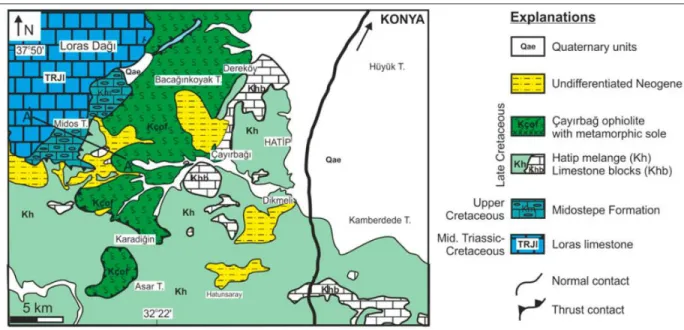 Figure 2. Simplified geological map of the study area in the southwest of Konya city (from Dasci et al