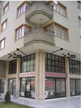 Figure 3. Long, heavy overhangs over a soft storey formation  The problems related to cantilever overhangs include the following