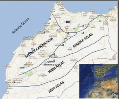 Figure 1. Main tectonic units of Morocco (Modified  from Crevello, 1991 and Ledo et al., 2011)