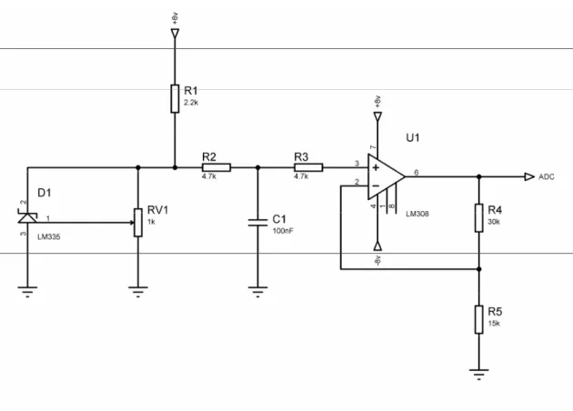 Şekil 3. LM 335 ile yapılan sıcaklık ölçme devresi 