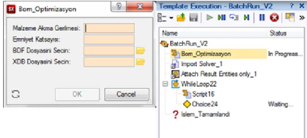Şekil 14. Optimizasyon template arayüzü  (Interface of the optimization template)  Şartlar;  Ak max s                               (8)  min max 100                                  (9)  min max                                      (10) 