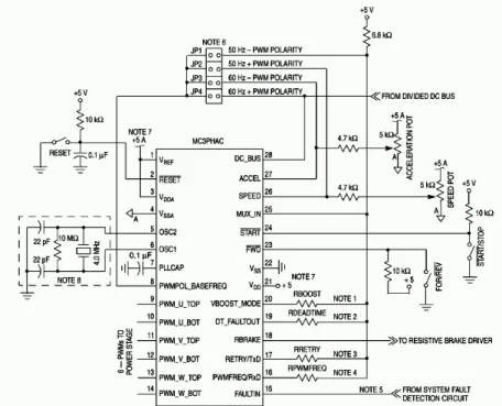 Figure 5. Typical application scheme for MC3PHAC without computer connection  Dead time, voltage boost, retry time features are available in the chip