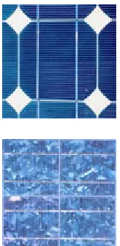 Şekil 3. Tek kristal ve çok kristal PV hücre örneği  (www.pv-uk.org.uk) 