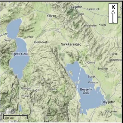 Şekil 1. Şarkikaraağaç-Yalvaç (ISPARTA) arasının arazi haritası (maps.google.com). 