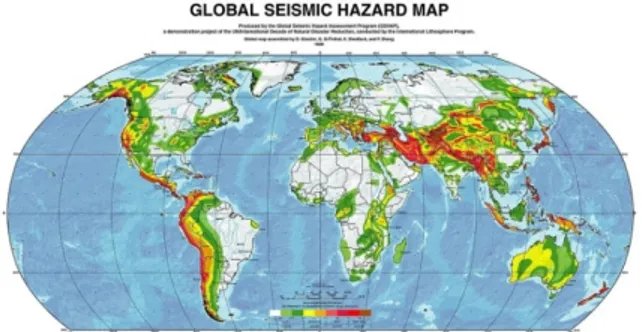Şekil 2. Dünyada plaka hareketleri sonucu oluşan deprem risk bölgeleri 