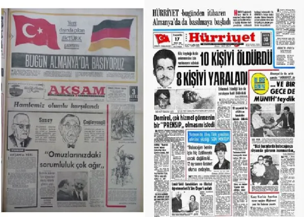 Şekil 1. Akşam ve Hürriyet’in İlk Avrupa Baskıları 