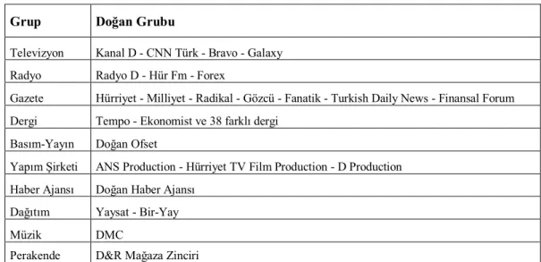 Tablo 5. Bilgin Grubu Çapraz Medya Yatırımları (2003) 