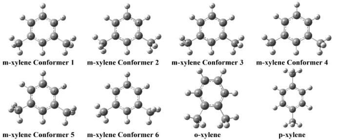 Figure 1. Molecular conformer structures of the xylene isomers 