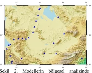 Şekil  2.  Modellerin  bölgesel  analizinde  kullanılacak GPS/Nivelman noktaları 