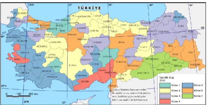 Şekil 4. 7 küme seçildiğinde oluşan tematik harita 