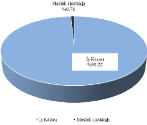 Şekil 4. Son beş yılda madencilik sektöründe gerçekleşen iş kazası ve meslek hastalıklarının dağılımı