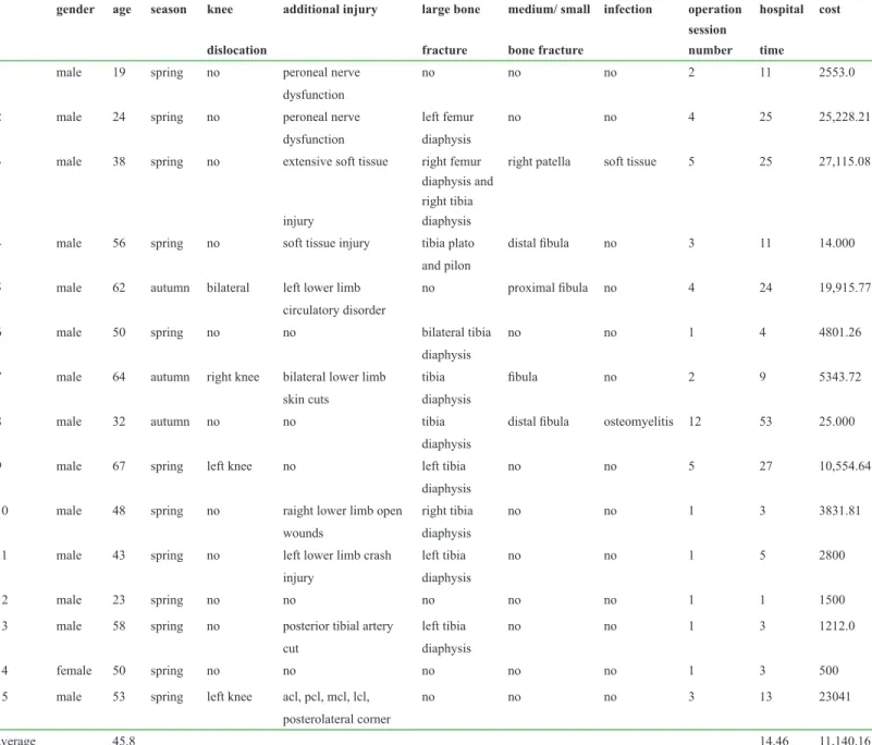 Tablo 1. Demographic data and injury types gender age season knee 