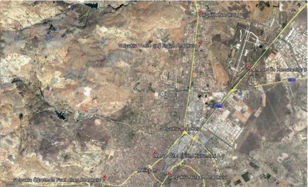 Figure 1. The locations of the nursery schools included in the study in Selçuklu District of Konya