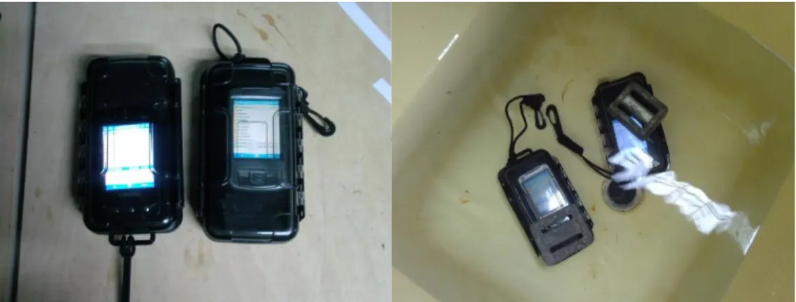 Figure 3. Experiments on Bluetooth transmission underwater. 