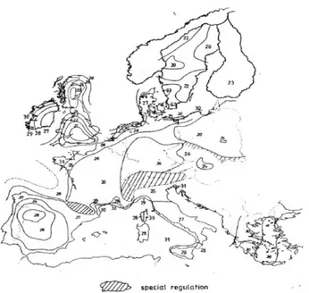 Şekil 7. Temel rüzgâr hızı için Avrupa rüzgâr haritası 