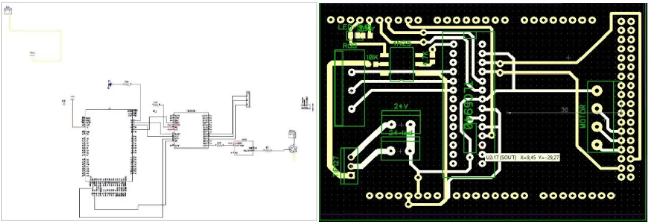 Şekil 3. LED sürücüsünün devresi ISIS ve ARES çıktısı  (LED driver circuit ISIS and ARES output)