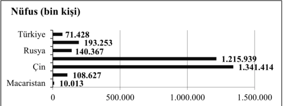 Şekil 4. BRIMCH Ülkeleri ve Türkiye’de Nüfus (2010) 