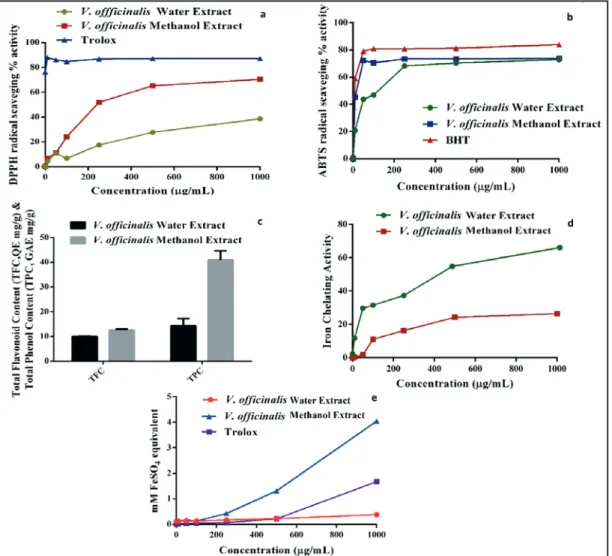 Figure 1. The in-vitro antioxidant activity of methanol and water extracts of V. Officinalis