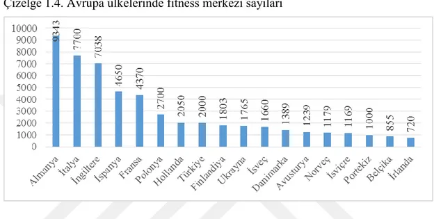 Çizelge 1.4. Avrupa ülkelerinde fitness merkezi sayıları  