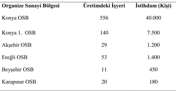 Tablo 3.4: Organize Sanayi Bölgeleri (OSB) 