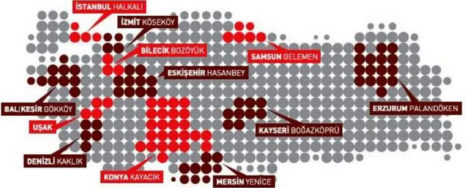 Şekil 1:Türkiye’deki Lojistik Köyler   Kaynak: moment-expo.com 