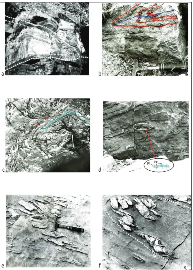 Şekil 5-  Masife ait kayaçlarda görülen kıvrımlar ve gelişen yapısal unsurlar.