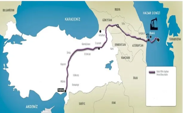 Şekil 3:Bakü-Tiflis-Ceyhan Boru Hattı Güzergahı 
