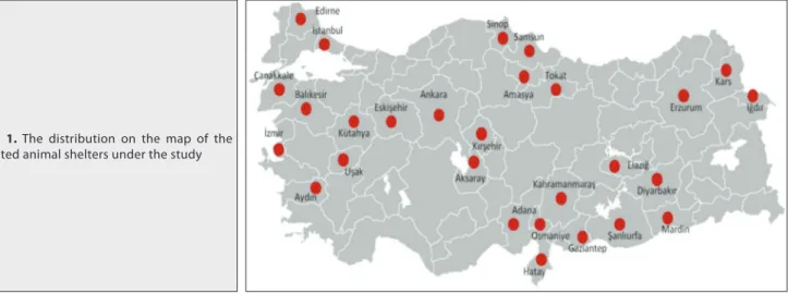 Fig 1. The distribution on the map of the  visited animal shelters under the study
