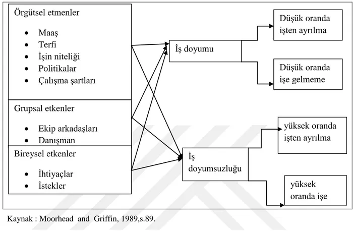 Şekil  2:  Örgüt içi çalıĢanların iĢlerine karĢı oluĢturdukları doyum yada doyumsuzluğa  sebep olan etmenler