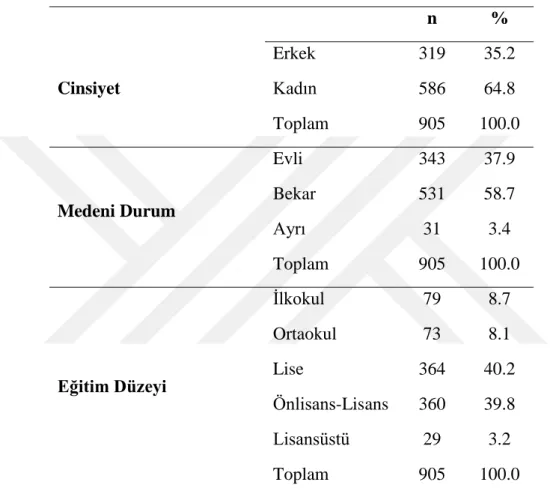 Tablo 4.1. Katılımcıların Demografik Özellikleri 