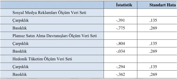 Tablo 4. 3: Veri Seti Basıklık ve Çarpıklık Değerleri 