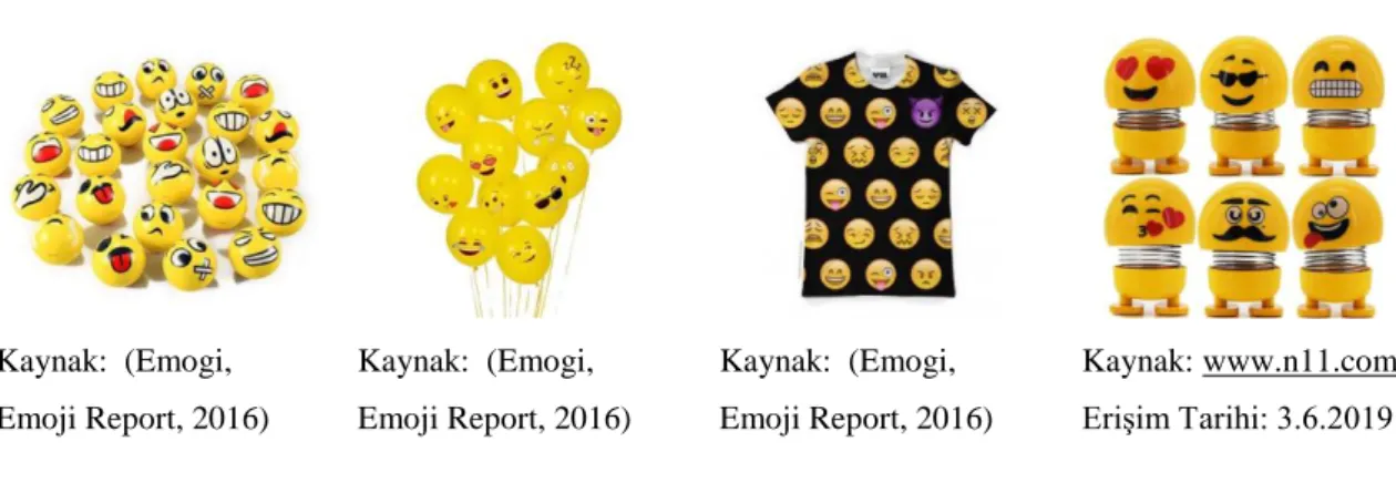 Şekil 24. Oyuncaklar ve T-Shirt  Kaynak:  (Emogi,  Emoji Report, 2016)  Kaynak:  (Emogi,  Emoji Report, 2016)  Kaynak:  (Emogi,  Emoji Report, 2016)  Kaynak: www.n11.com,  EriĢim Tarihi: 3.6.2019 