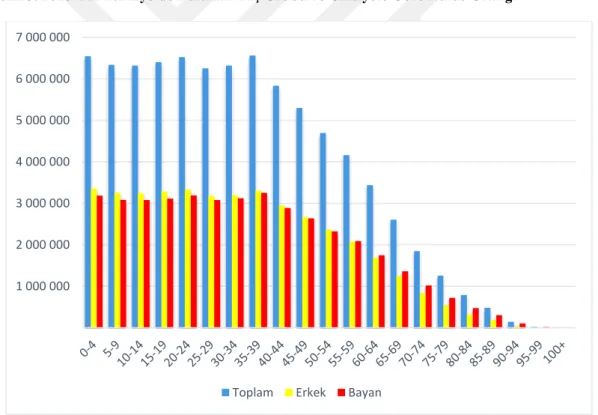 Şekil 3. 2018 Yılı Türkiye’de Bulunan Yaş Grubu ve Cinsiyete Göre Nüfus Grafiği 