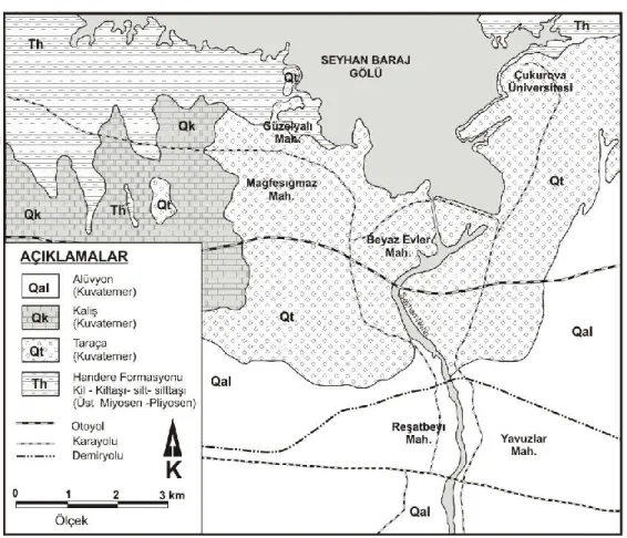 Şekil 3.1. Adana ili yerleşim alanına ait genel jeoloji haritası 