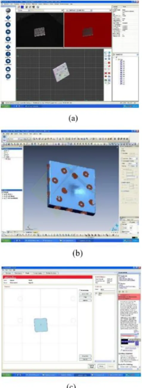 Figure  4.  The  digital  map  method  of  the  surfaces;  (a)  Point  cloud  with  OPTOCAT,  (b)  Mesh  modeling  with  Rapidform  XOR/Redesign,  (c)  Volumetric  loss  with CatalystEX