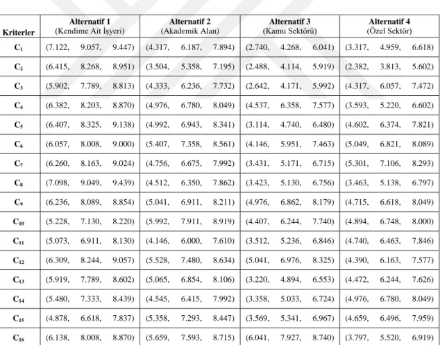 Tablo 4.5. Bulanık Karar Matrisi 