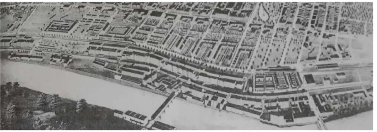 Şekil 1.4. Manchester, Amoskeag fabrika dokusu, fabrikaların kenti  şekillendiriciliği, 1838 