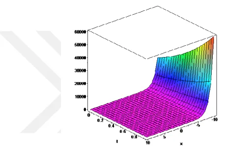 Şekil 5.2. Örnek 5.2’ nin u(x,t) çözüm yüzeyi,    1   