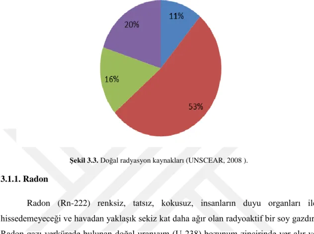 Şekil 3.3. Doğal radyasyon kaynakları (UNSCEAR, 2008 ). 