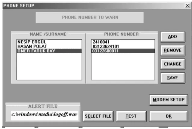 Fig. 11. Call warning setup screen.