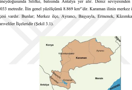 Şekil 3.1. Karaman ilinin coğrafi haritası 