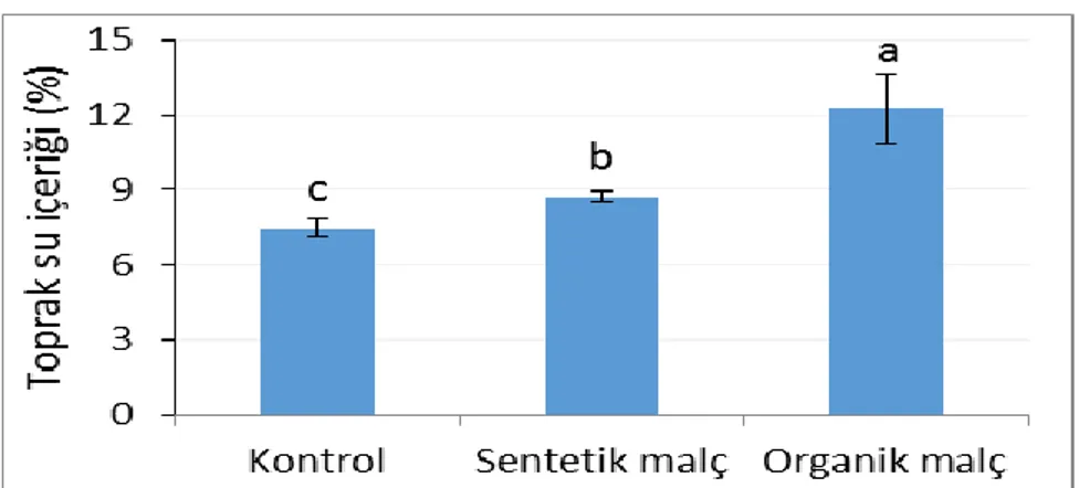 ġekil 4.1. Farklı malç uygulamalarının toprak nem içeriği üzerine etkileri 