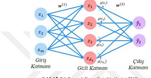 Şekil 4.7. Tek Katmanlı Yapay Sinir Ağı (Amini, 2019) 