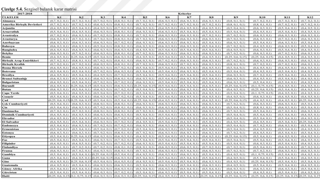 Çizelge 5.4. Sezgisel bulanık karar matrisi 