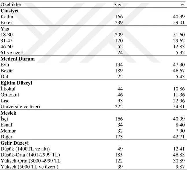 Çizelge 4.1. Anketi cevaplayanların sosyo-demografik özelliklerine göre dağılımı 