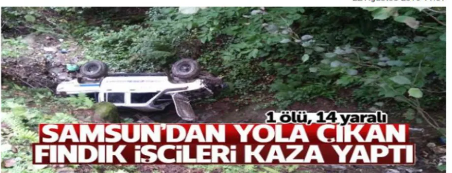 Şekil 1. Fındık Tarım İşçilerini Taşıyan Araçta Meydana Gelen Kaza 